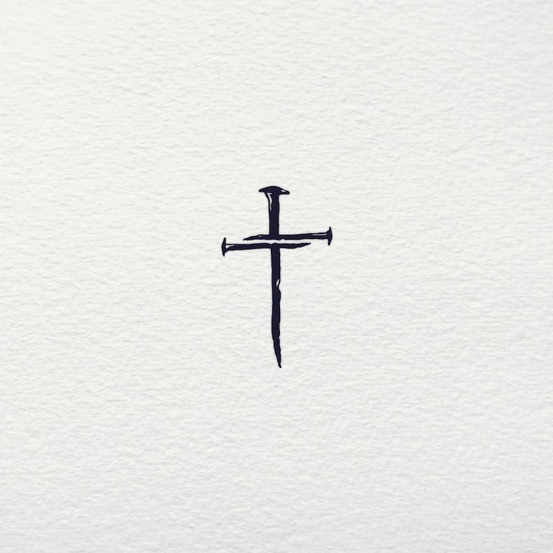 May include: A simple black cross with nails at the ends of each arm.