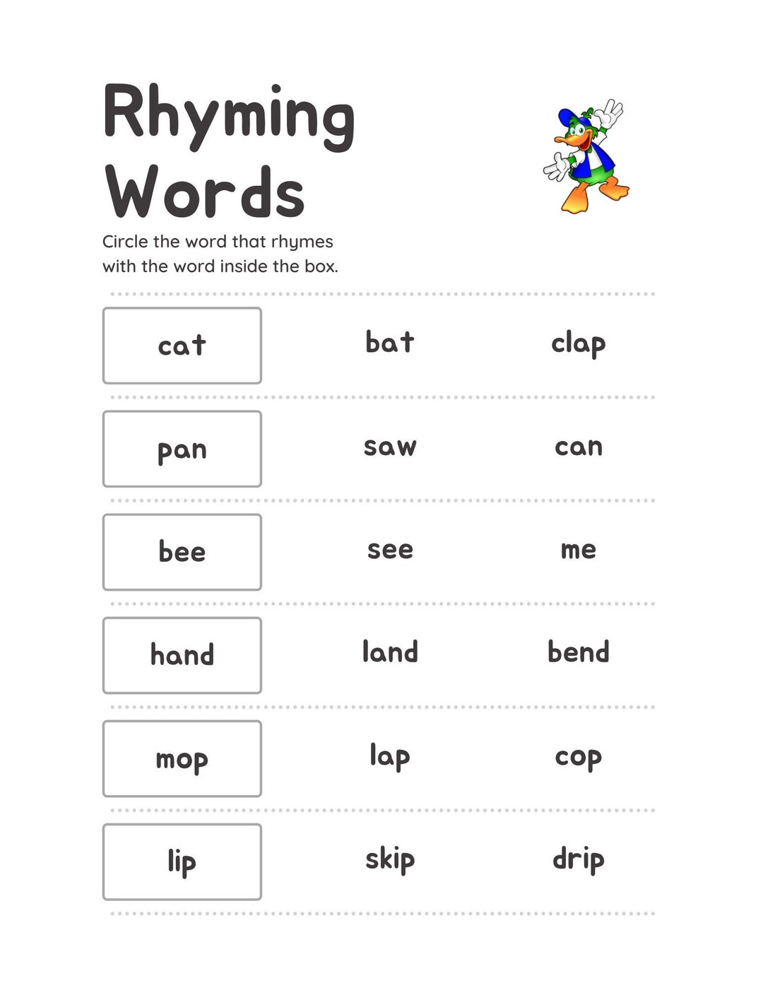 Rhyming Words Worksheet Etsy rhyming-words-worksheet-etsy