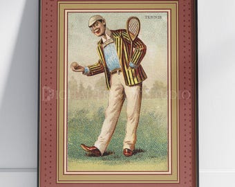 Vintage Tennis Print | Allen Ginter World Dudes | 1800s Sports Wall Art | Antique Tennis Player Illustration for Home Décor | Sports Art
