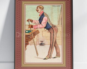 Vintage Billiards Print | Allen Ginter World Dudes | 1800s Sports Wall Art | Antique Billiards Player Illustration for Home Décor | Sports