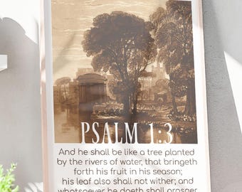 Psalm 1:3 | Vintage Psalms Wall Art | 200-Year-Old Print Scripture Series | Christian Bible Verse Decor | Printable Christian Art Set