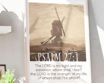 Psalm 27:1 Wall Art | Vintage Bible Verse Print | “The Lord Is My Light” Scripture | KJV Christian Home Decor | Printable Religious Art