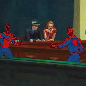 Spiderman Meme Nighthawks Parody: Edward Hopper Oil Painting (Digital Art Printable)
