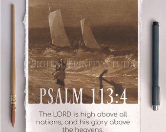 Psalm 113:4 Wall Art | Vintage Bible Verse Print | “The Lord Is High Above All Nations” | KJV Christian Home Decor | Printable Scripture Art