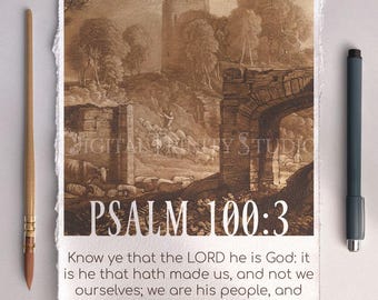 Psalm 100:3 Wall Art | Vintage Bible Verse Print | “It Is He That Hath Made Us” Scripture | KJV Christian Home Decor | Print Christian Art