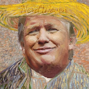 Donald Trump | Digital Art | Straw Hat | Portrait | Funny Face | President | Modified Art | Oil Painting | Vincent Van Gogh | Humor | Parody