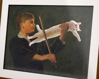 Longcat Violin Meme Art: Humorous Parody Poster (Digital Download)