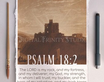 Psalm 18:2 Wall Art | Vintage Bible Verse Print | “The Lord Is My Rock” Scripture | KJV Christian Home Decor | Printable Religious Art