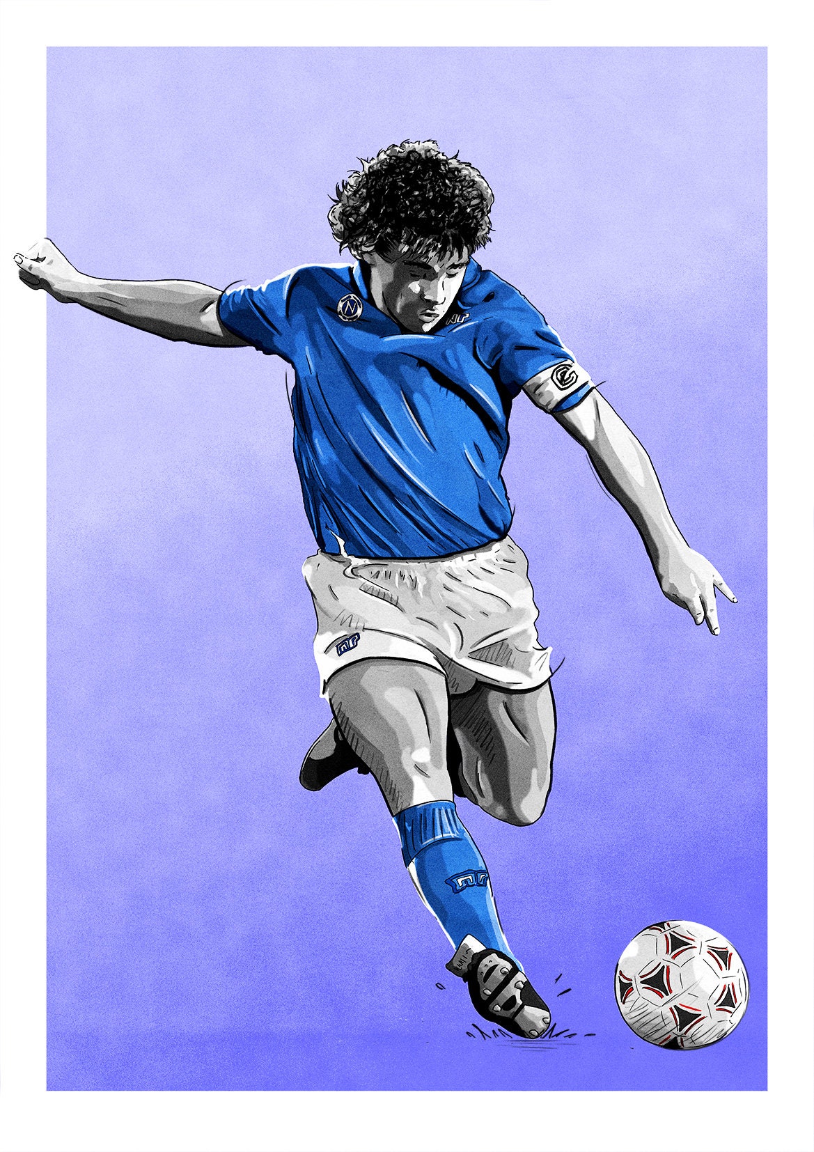 Impression D'art A4 Diego Maradona - Style Aquarelle - Naples - Cadeau Fan Football