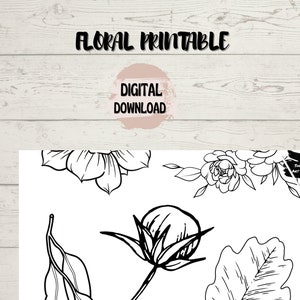 Printable Black and White Simple Line Drawn Florals and Botanicals DIY Collage, Tracing, and Crafting image 2