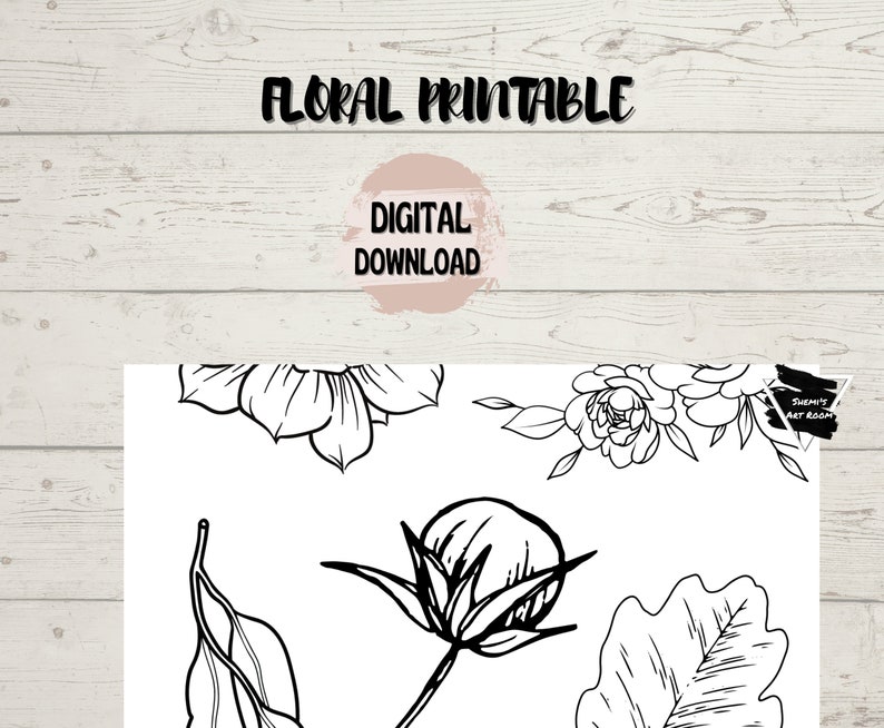 Printable Black and White Simple Line Drawn Florals and Botanicals DIY Collage, Tracing, and Crafting image 2