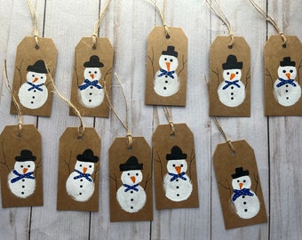 Hand-Painted Christmas Mini Tags - Snowman and Tree Varieties - Whimsical Holiday Gift Additions - Free Shipping