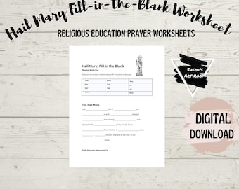 Catholic Prayer Fill-in-the-Blank Worksheet - Hail Mary Printable - CCD & Sunday School Activity - Memorization Tool for Kids - Digital