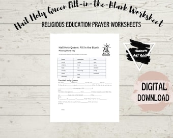 Hail Holy Queen Fill-in-the-Blank Worksheet—Catholic Prayer, CCD & Sunday School (Digital Download)