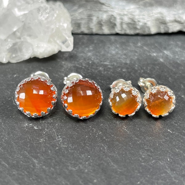 Faceted Carnelian Earrings: Sterling Silver, 6mm or 8mm Studs