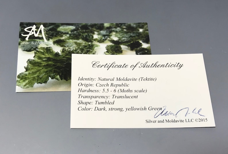 Powerful Czech Tumbled Moldavite Beads certificate of authenticity 25 pieces