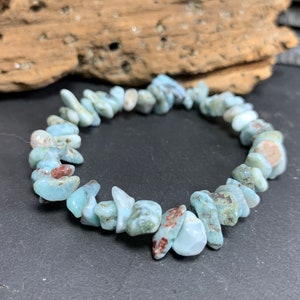 Larimar Chip Bead Bracelet: Stretchy Cord, 6.5 inch