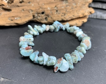 Bracelet de perles de larimar : extensible, pierres précieuses bleues, 6,5 pouces