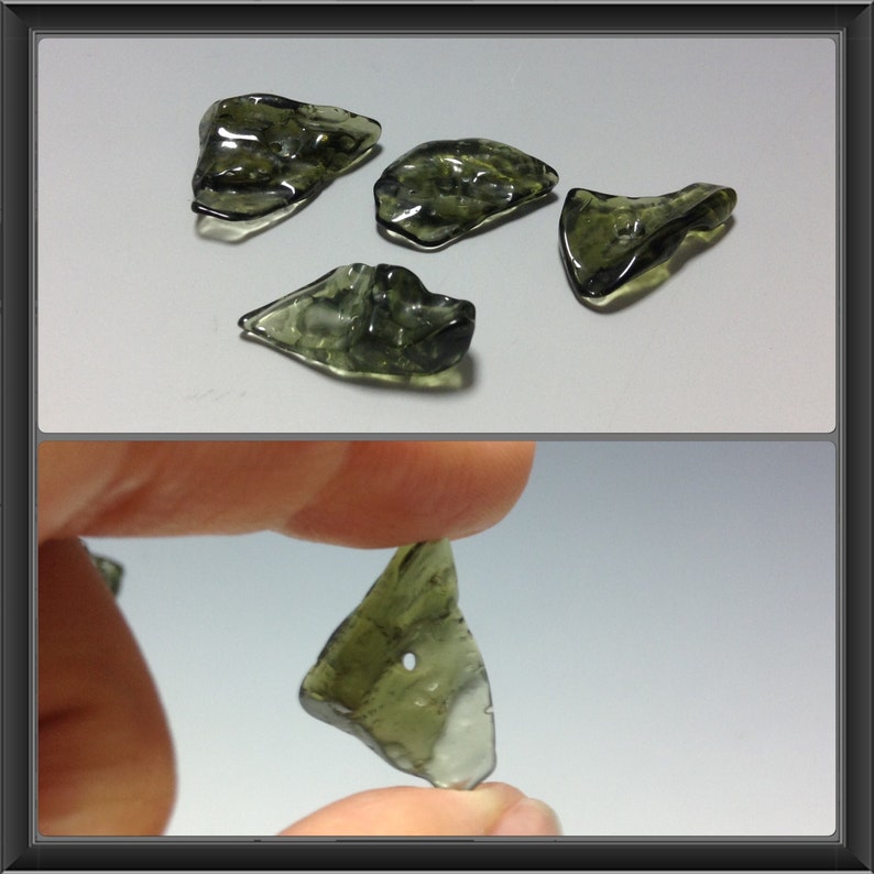Powerful Czech Moldavite Beads 4 beads tumbled mOldavite beads certificate of authenticity