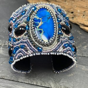 Blue embroidered bracelet/