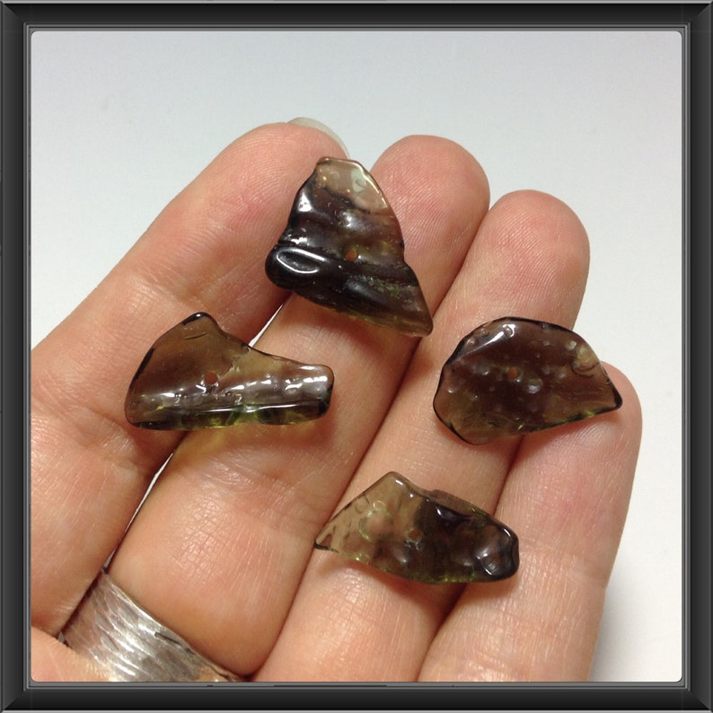 Powerful Czech Moldavite Beads 4 beads tumbled mOldavite beads certificate of authenticity