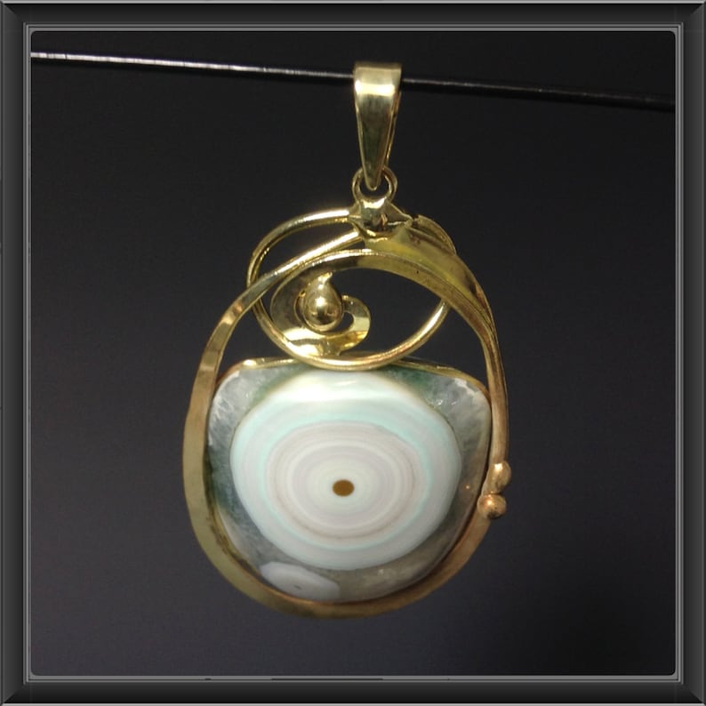 Jasper pendant wrapped in gold platted copper