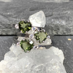 Genuine  faceted Moldavite heart ring  + certificate of authenticity