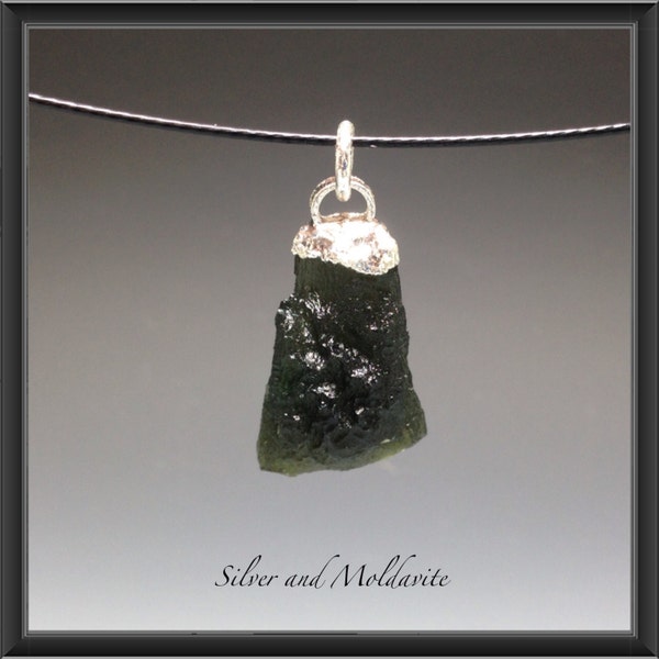 Raw Moldavite with silver platted edge/ priority shipping