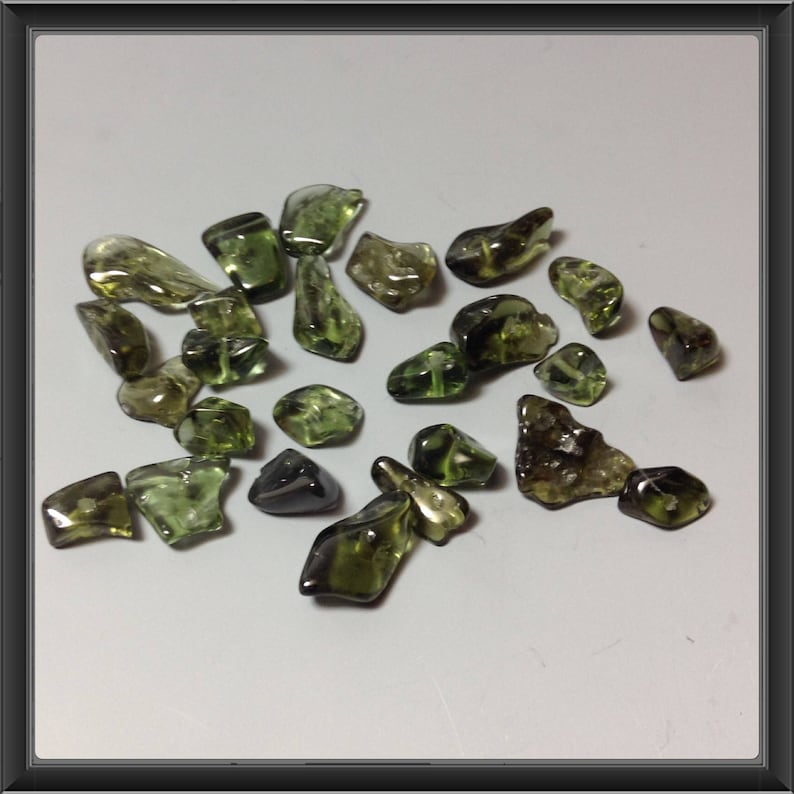 Powerful Czech Tumbled Moldavite Beads certificate of authenticity 25 pieces