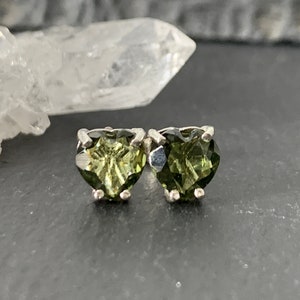 Moldavite Heart Earrings  with Certificate of Authenticity