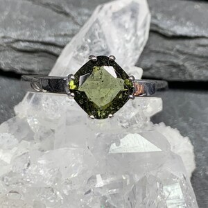 Moldavite square shape ring- faceted standard cut  ring US size+ certificate of authenticity