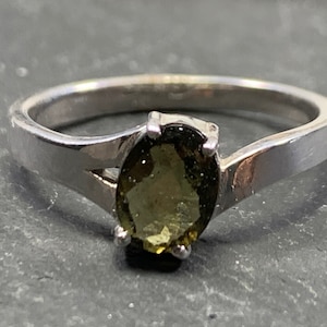 Moldavite ring- faceted  ring 7.5 US size+ certificate of authenticity