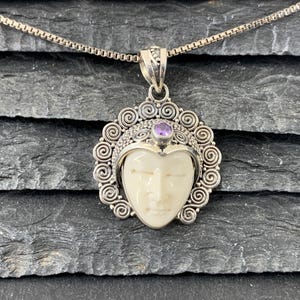 Boho Goddess Pendant, Sterling Silver, Bone Carving (Faceted Amethyst)