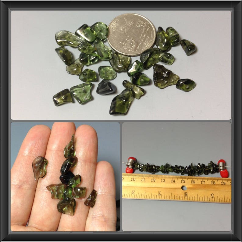 Powerful Czech Tumbled Moldavite Beads certificate of authenticity 25 pieces