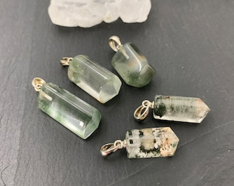 Green Phantom Quartz Pendant, Crystal Healing Stone (Sterling Silver Bail)