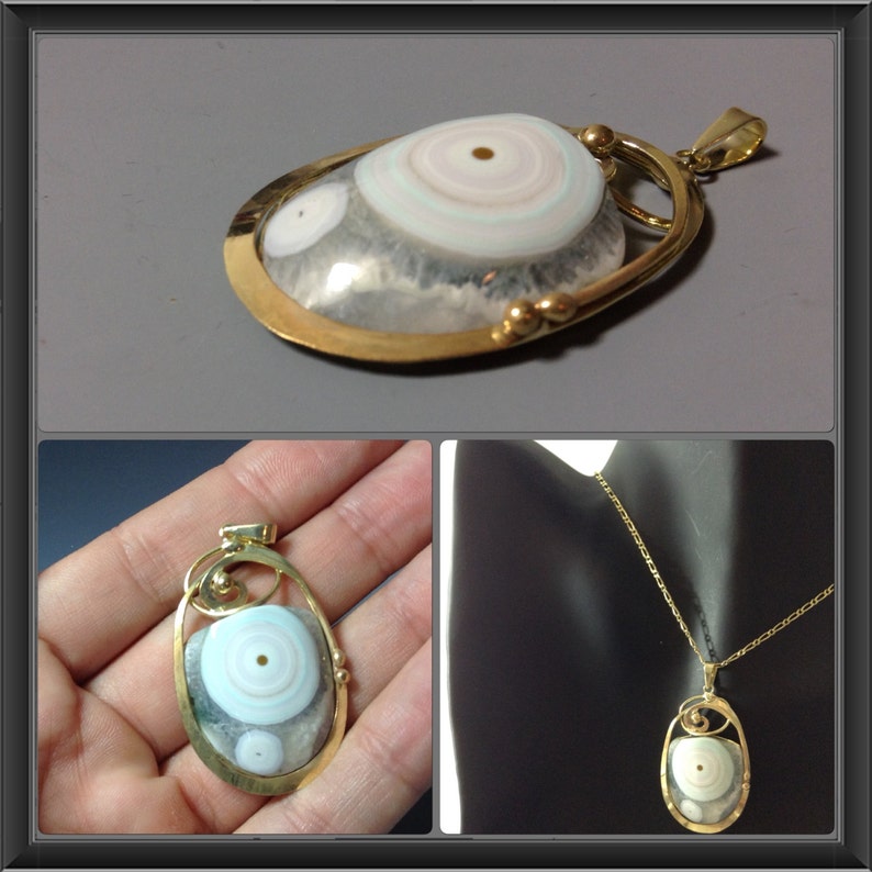Jasper pendant wrapped in gold platted copper