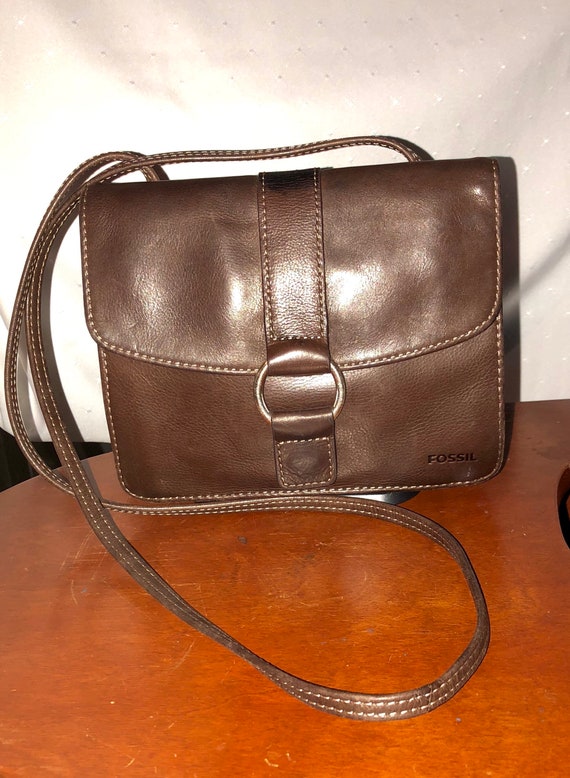 Fossil handbag brown pebbled leather vintage purse cross body | Etsy