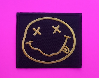 NIRVANA PATCH - Smiley Face Kurt Cobain Dave Grohl Krist Novoselic Come As You Are Nevermind In Utero Alternative Punk Hard Rock Grunge 90's