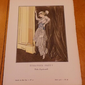 genuine Etienne Drian Art Deco Pochoir &quot;Etes-Vous Pret?&quot; #10 Gazette du Bon Ton August 1913 VG+