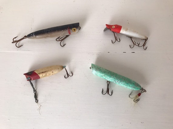 4 Vintage Wood Fishing Lures Fishing Decor Gift For Him Etsy