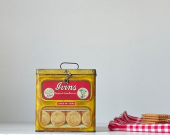 Vintage Irvins Biscuit Tin Container Advertising Tin