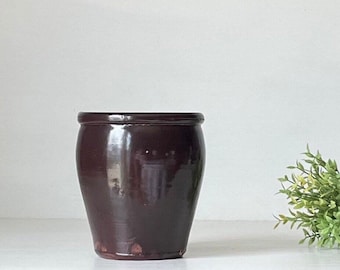 Small Brown Stoneware Crock Jar