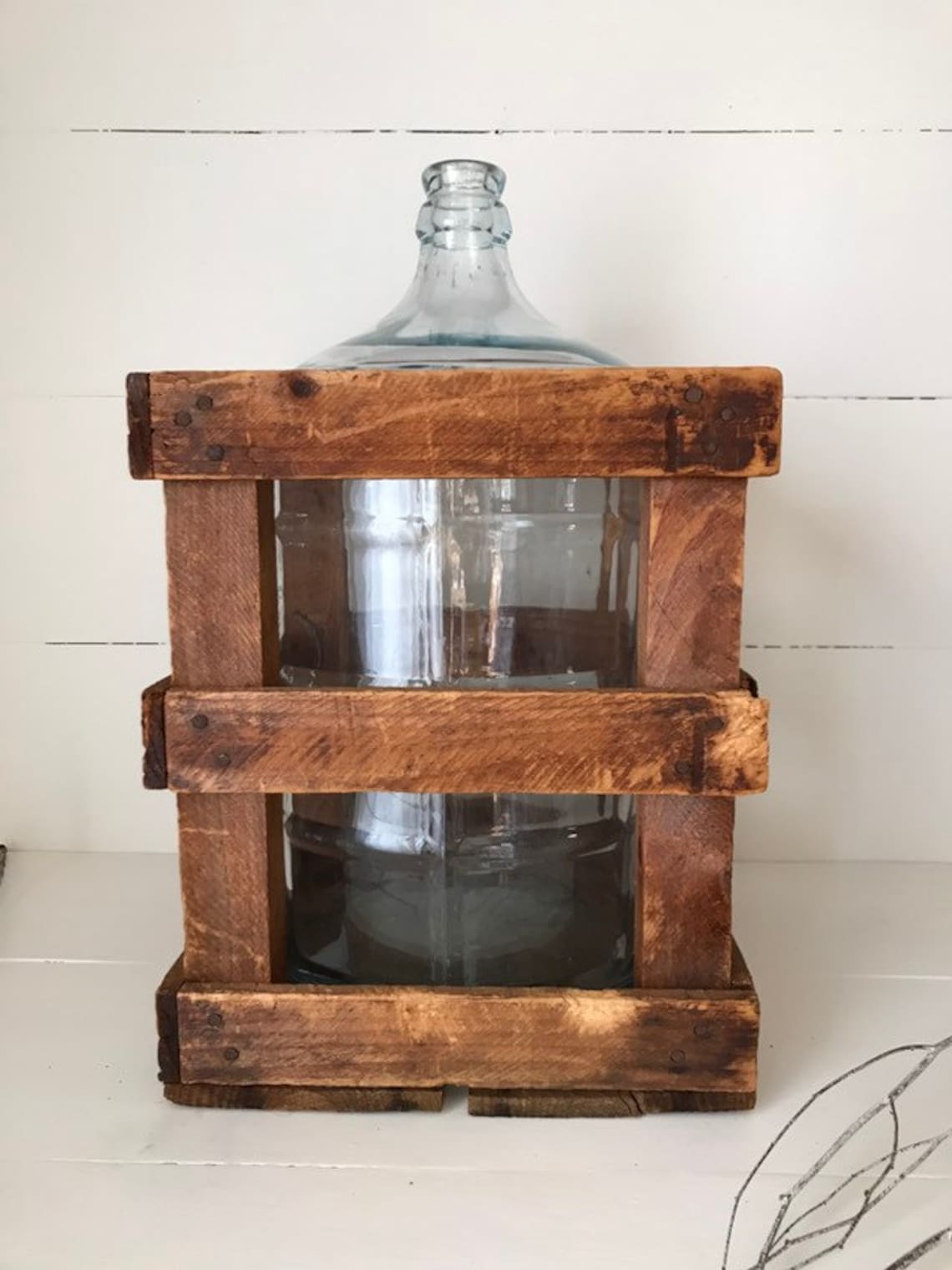 Vintage 5 Gallon Water Bottle in Crate Rustic Farmhouse Etsy