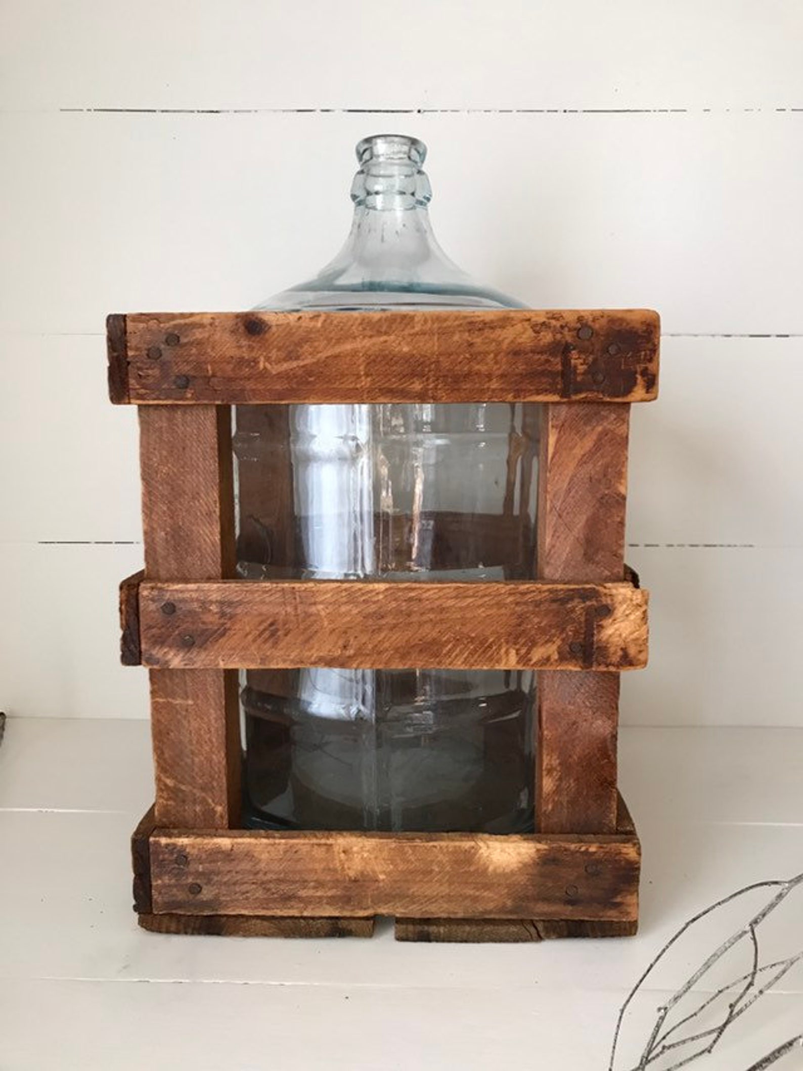 Vintage 5 Gallon Water Bottle in Crate Rustic Farmhouse Etsy