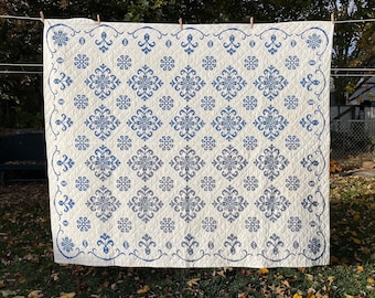 Soft Vintage Embroidered Quilt Handmade Handsewn Blanket