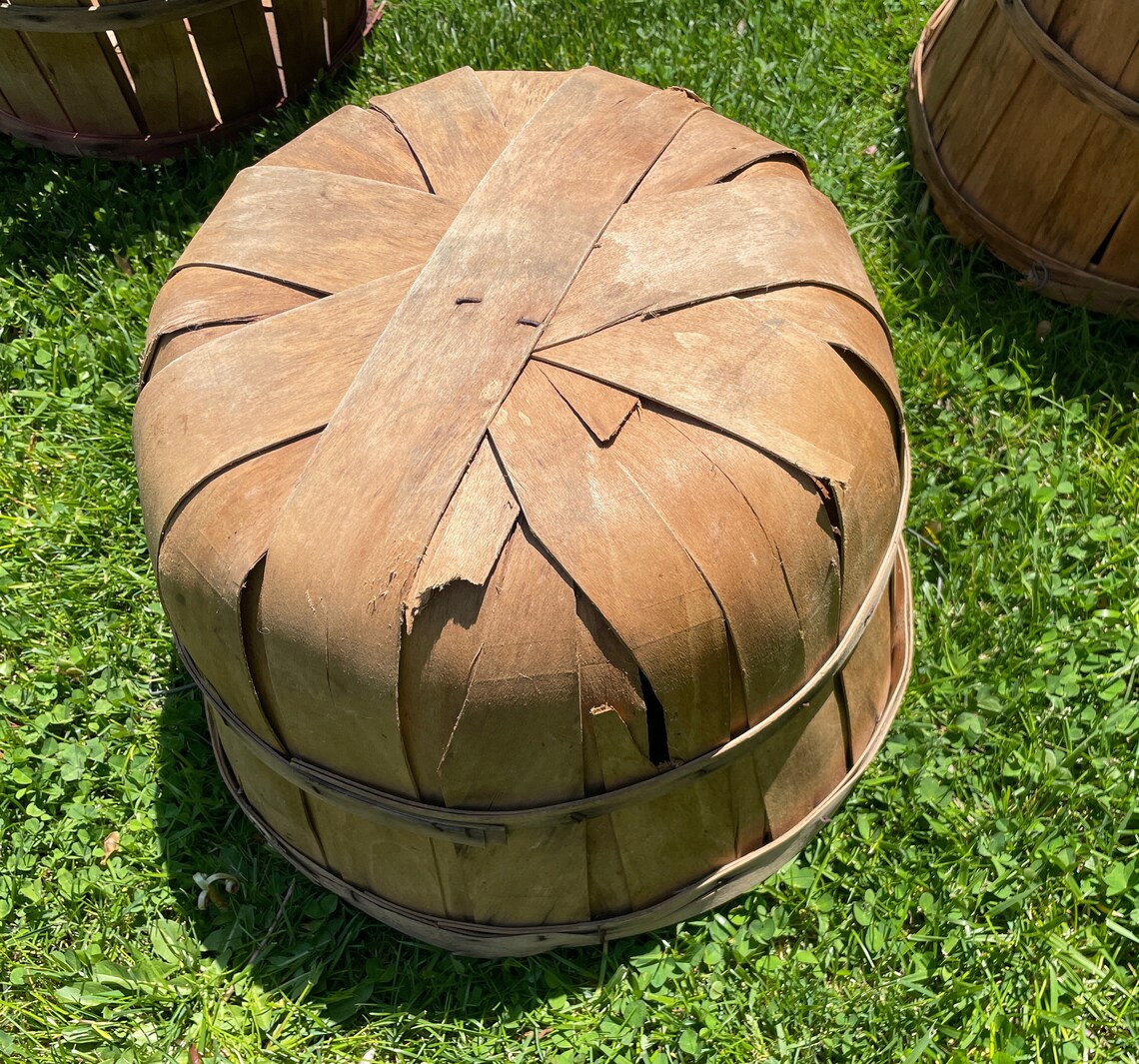 3 Vintage Bushel Baskets Wood Slat Orchard Fruit Basket Etsy
