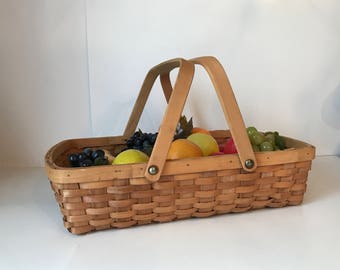 Large Vintage Market Basket with Handles * Woven Basket * Gathering Basket * Rectangle Basket * Casserole Carrier * 17 x 12