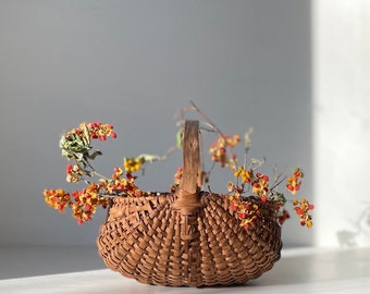Antique Buttocks Basket Primitive Woven Egg Gathering Basket