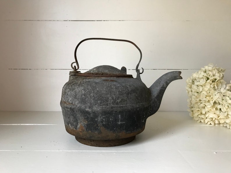 Vintage Cast Iron Kettle Antique Black Kettle Wood Stove Etsy
