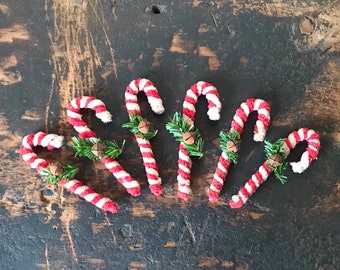 Wholesale ~ 48 Primitive ASSORTED 6" Fabric Candy Canes Christmas Ornaments lot 